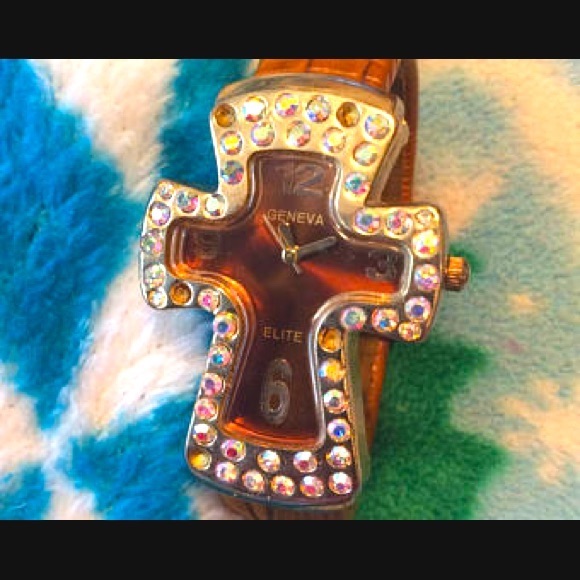 Crystal Cross Watch Rare Geneva Needs Battery